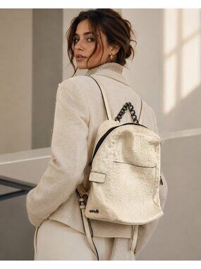 INNUE Made in Italy Ivory Leather Backpack Chain Handle Purse